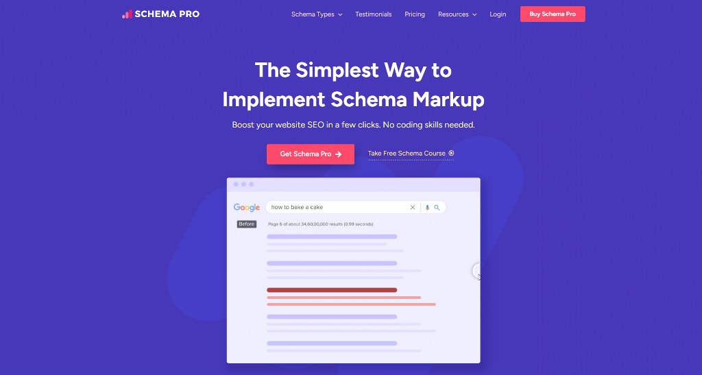 Schema Pro's website homepage.