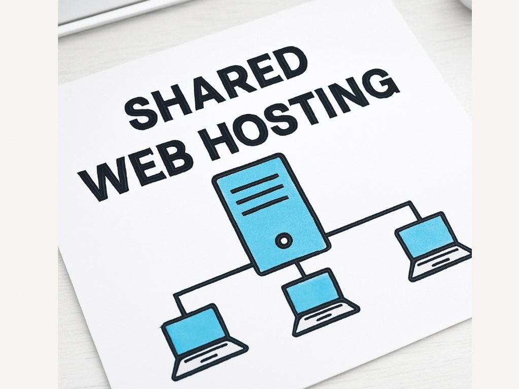 Shared web hosting concept on a piece of paper.