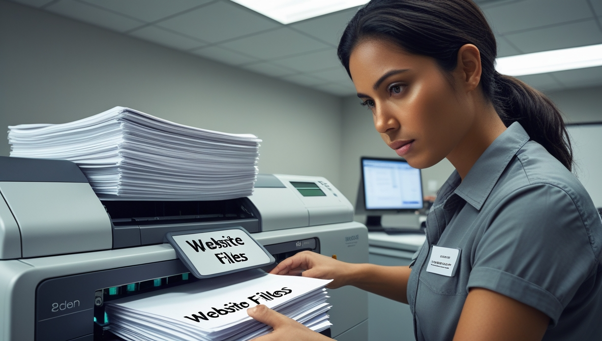 Technician printing website files as physical documents