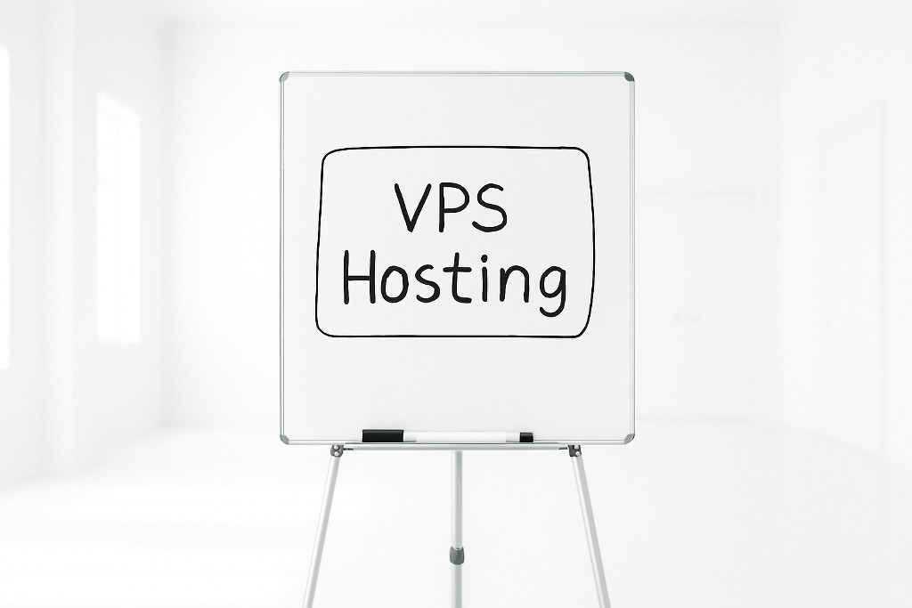 The text VPS Hosting on a whiteboard.