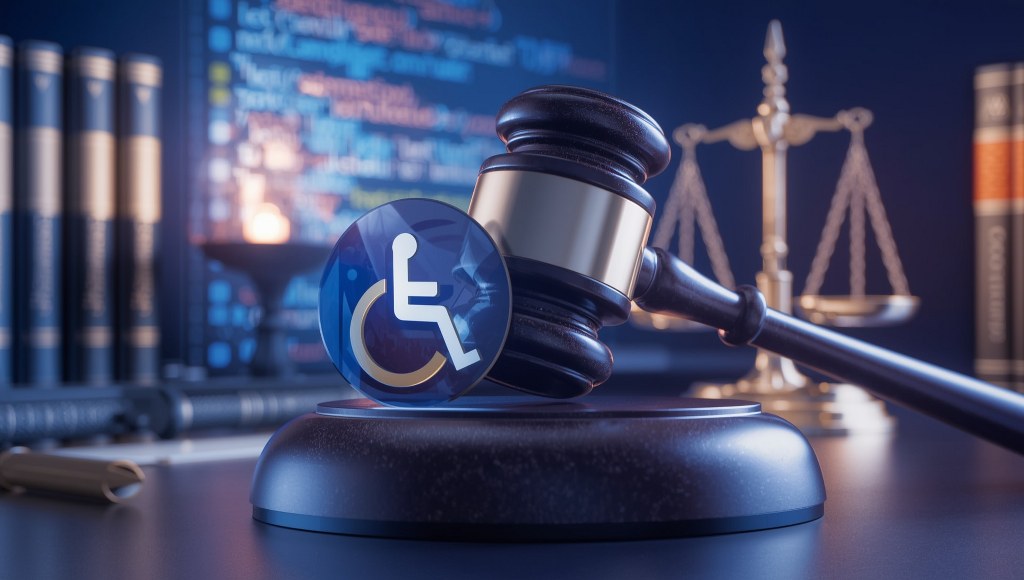 Universal disabled sign besides gavel.