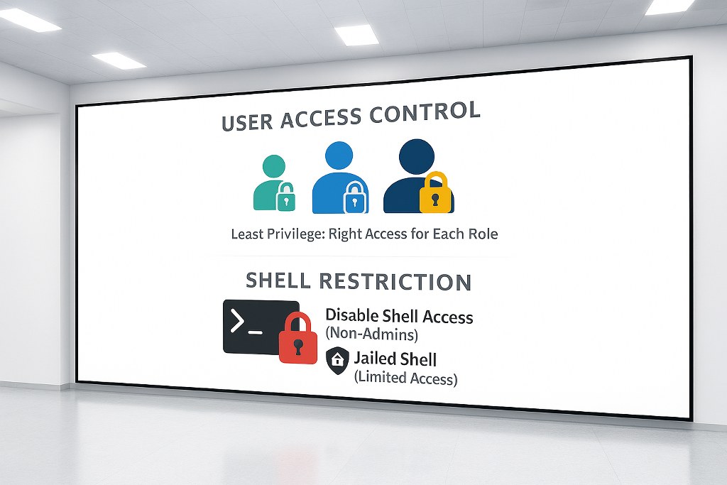 User Account Management and shell restrictions overview on a screen.