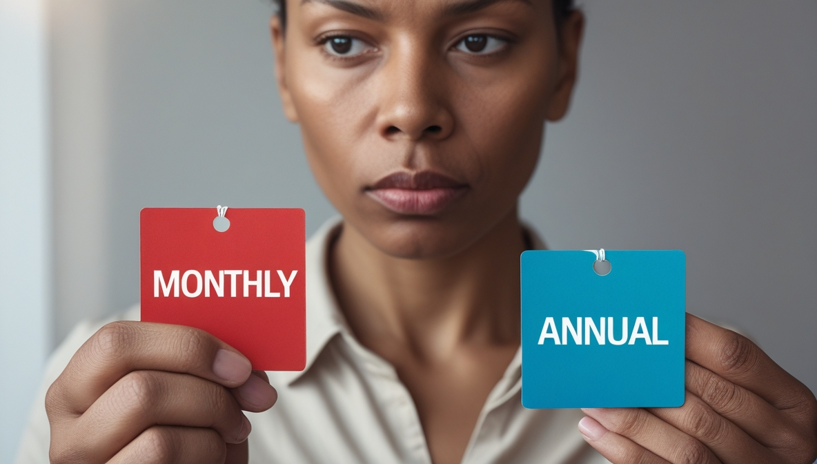 User comparing monthly and annual pricing options