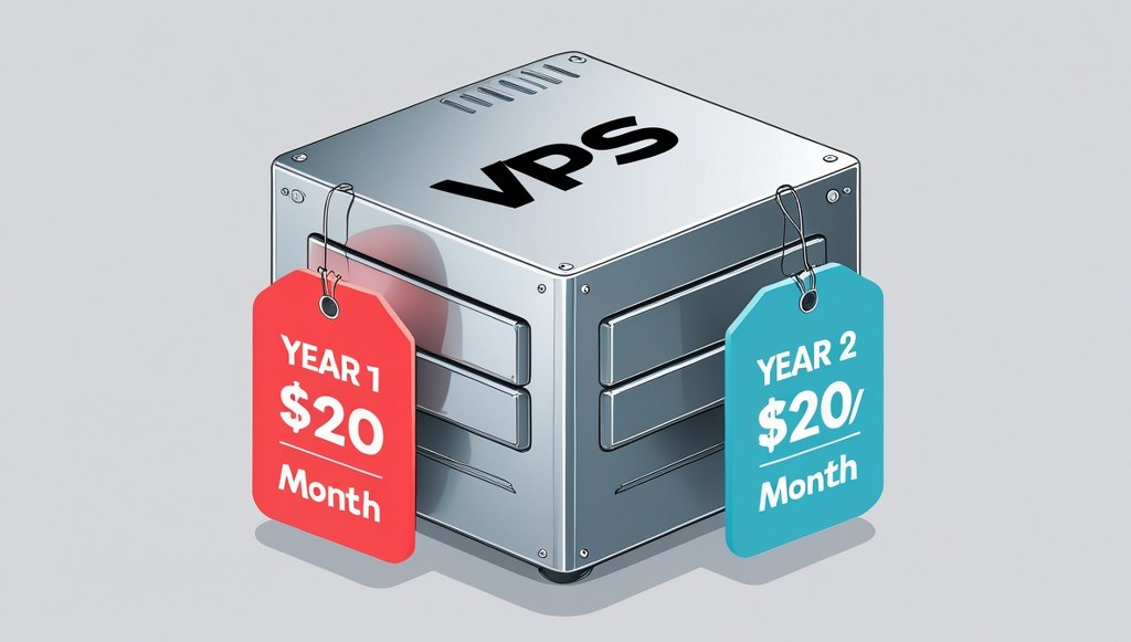 VPS server showing first and second year monthly pricing comparison