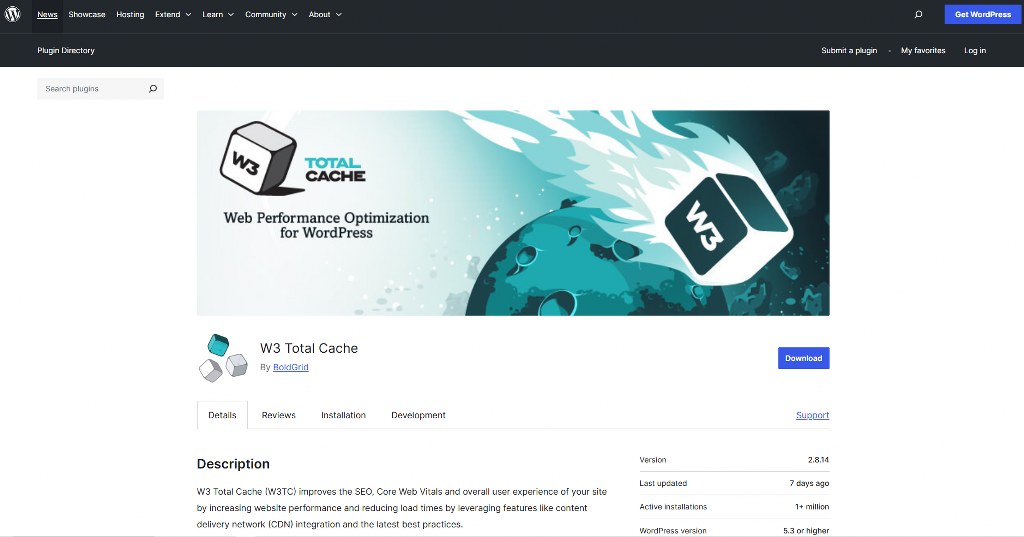 W3 Total Cache WordPress page.