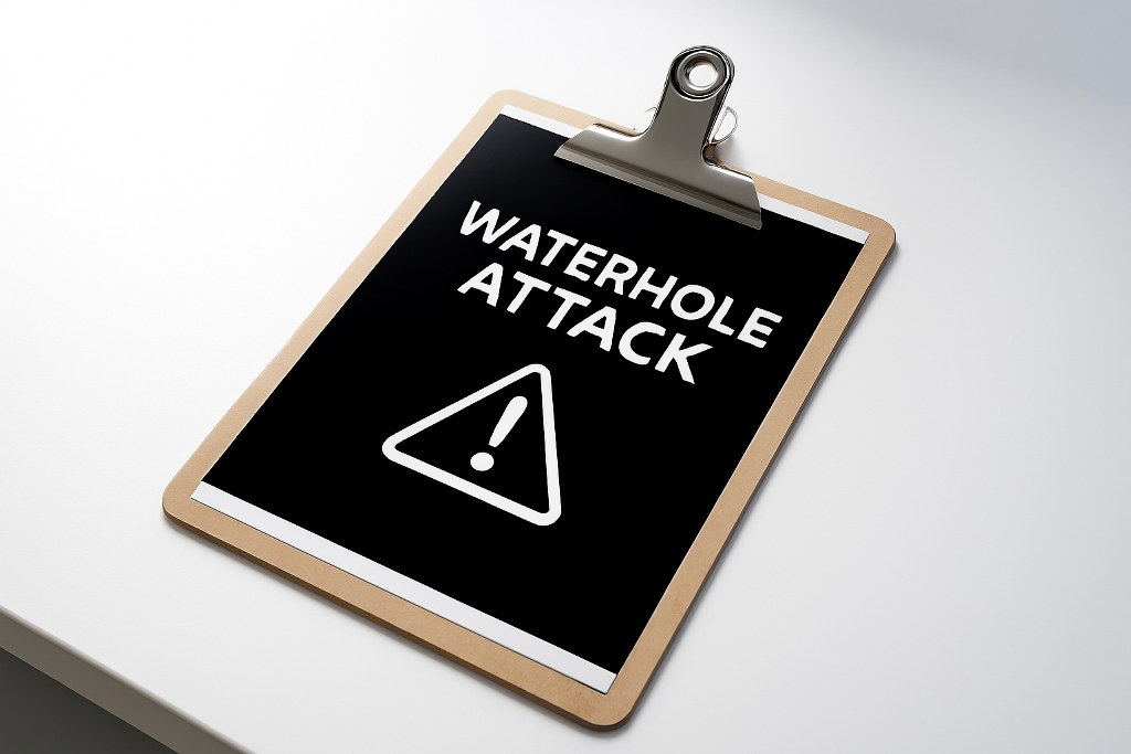 Watering hole attack concept on a clipboard.