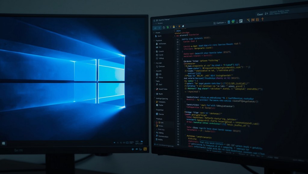 Windows and Linux on separate monitors.