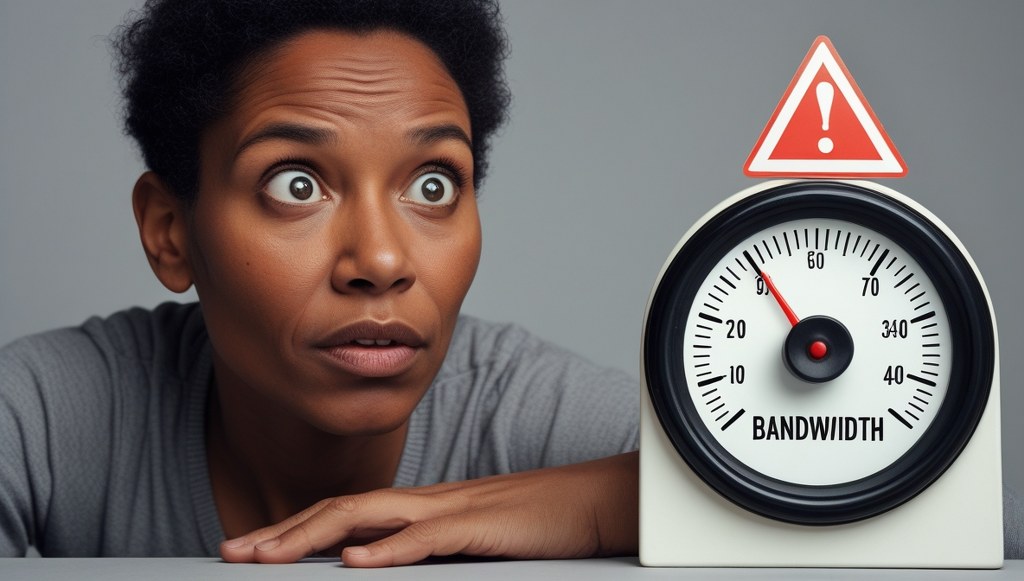 Worried user looking at internet bandwidth usage meter near limit