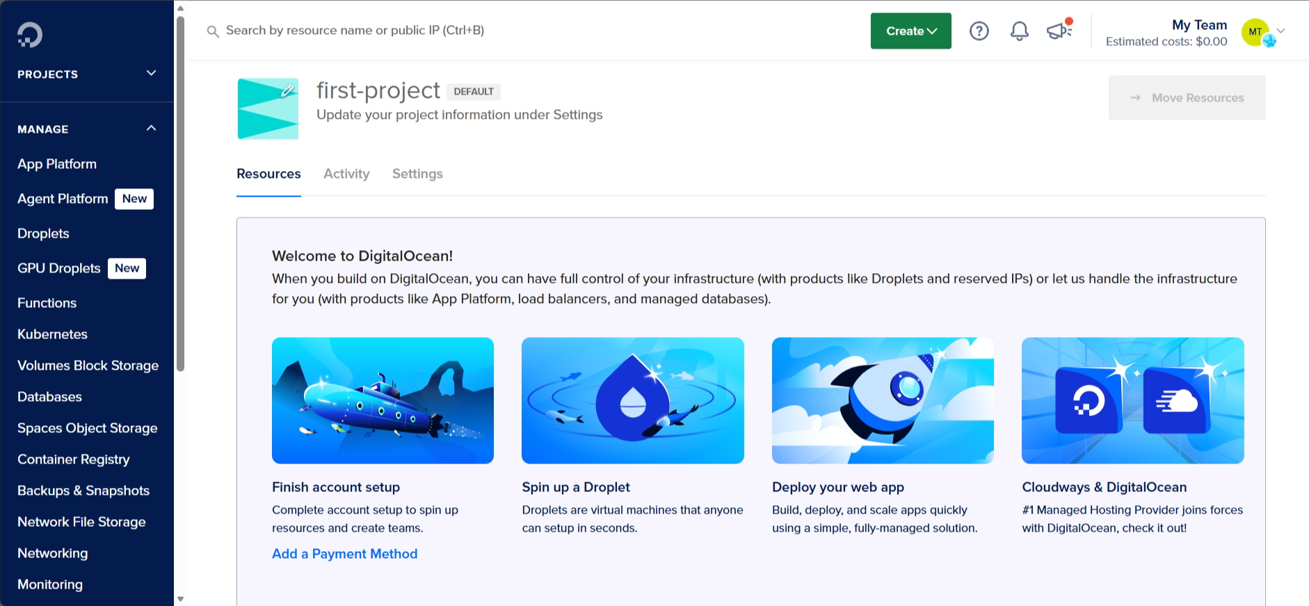 screenshot of the DO dashboard