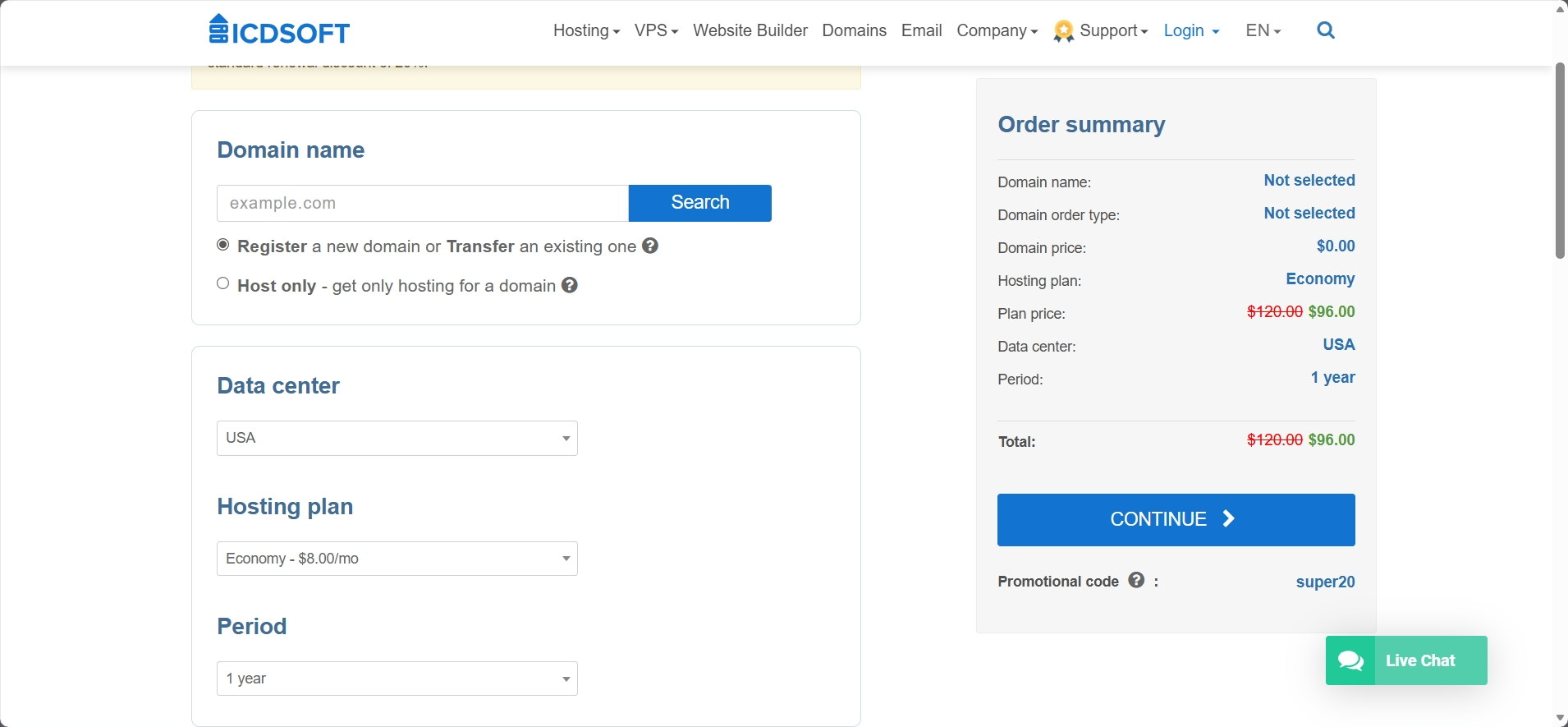 Screenshot of Domains menu
