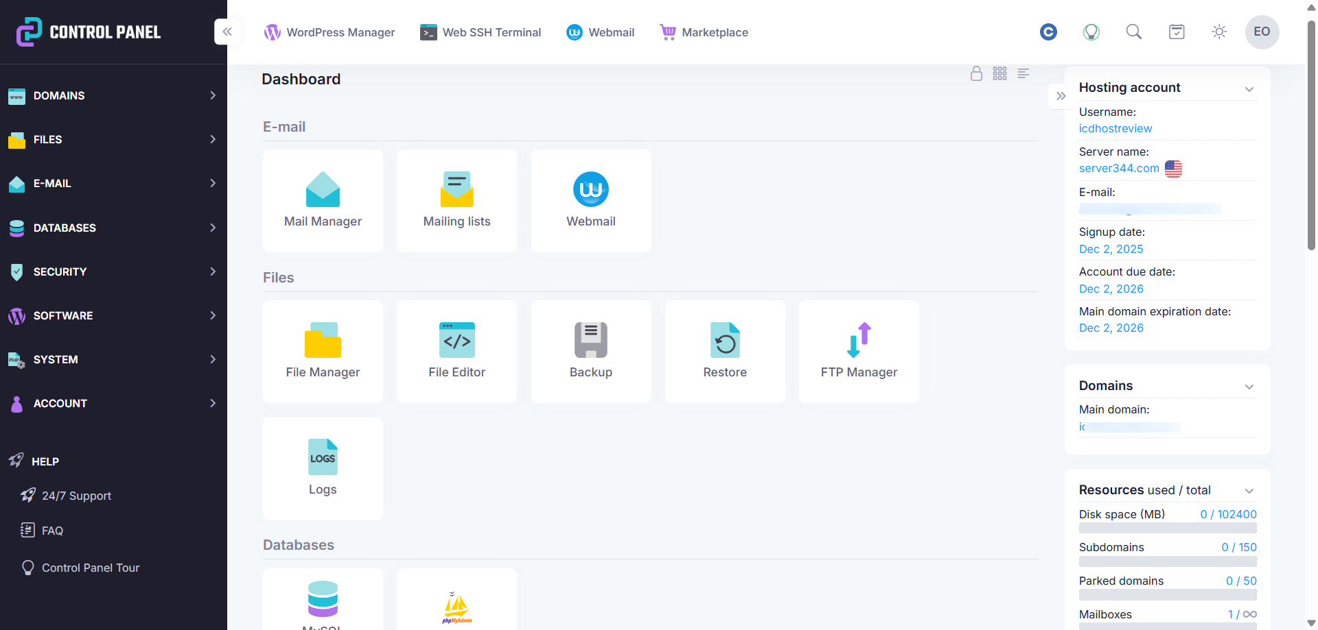 Screenshot of ICDSoft client area