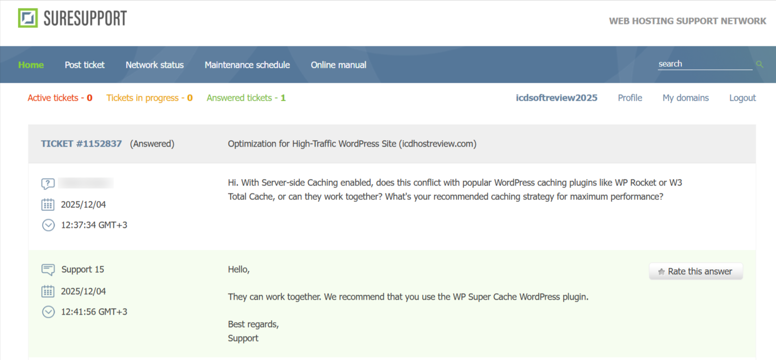 Screenshot of support conversation