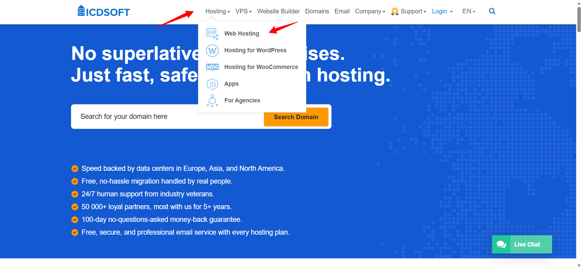 Screenshot of the Web Hosting button