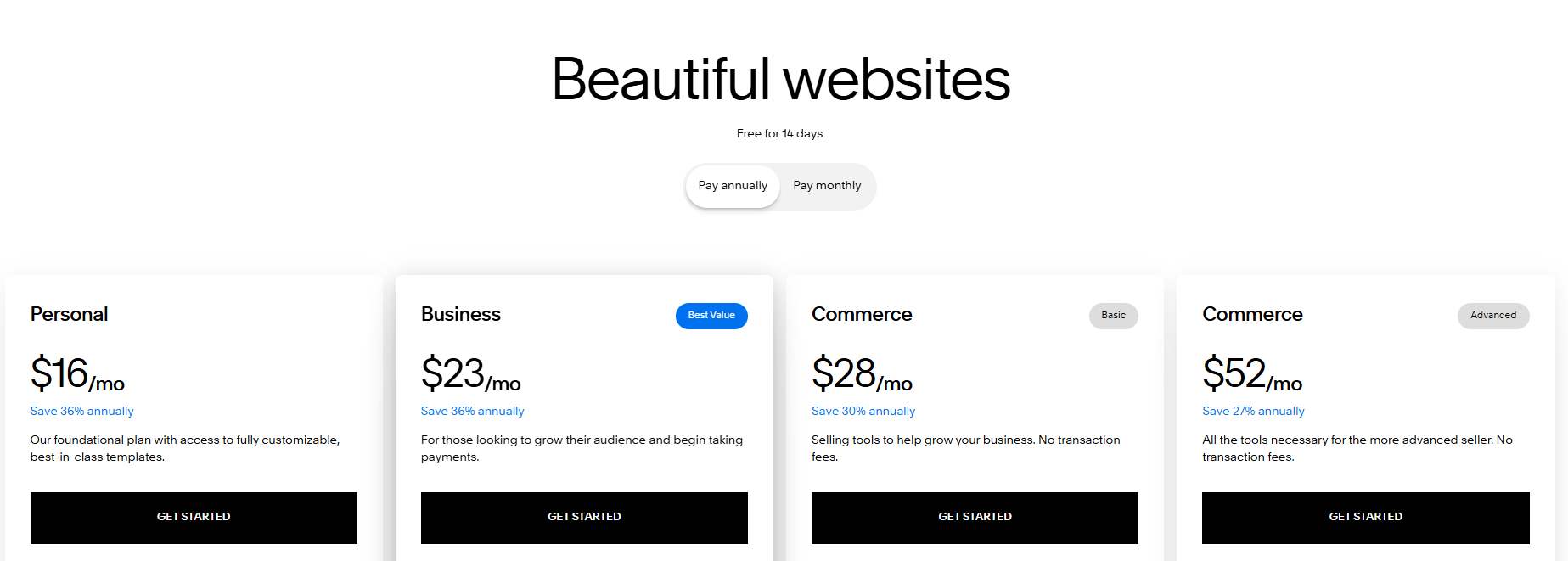 Squarespace pricing plans page showing discount coupon options