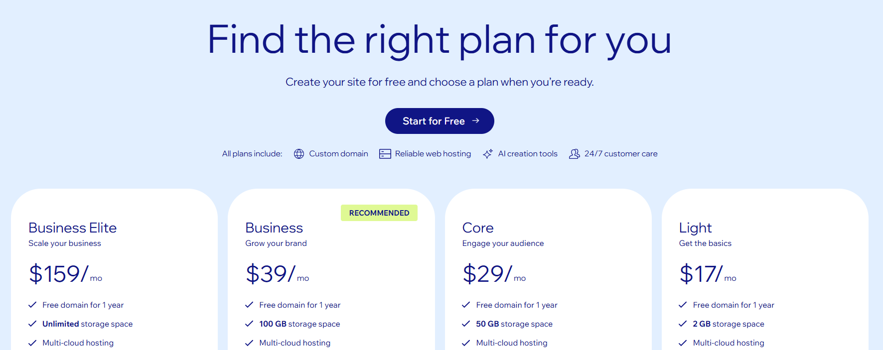 Wix homepage navigation menu for students screenshot