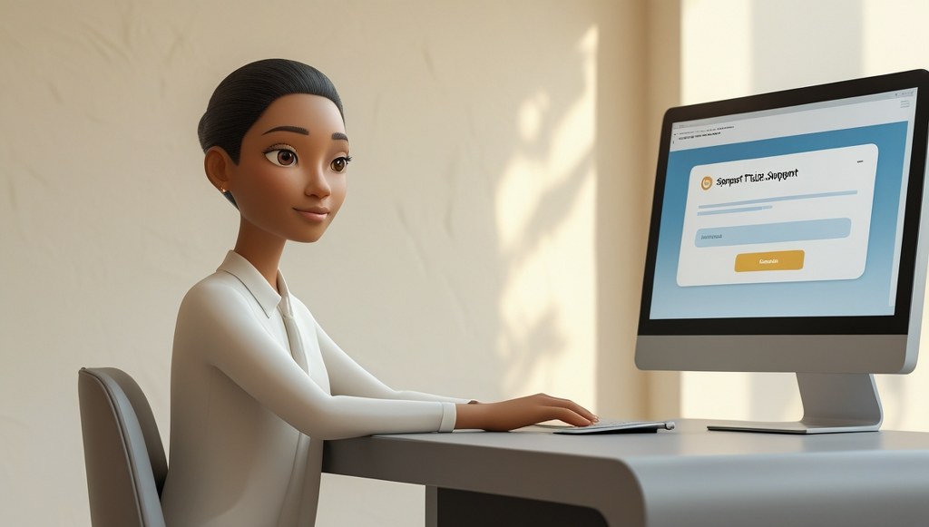 3D character using a desktop computer for account setup or login