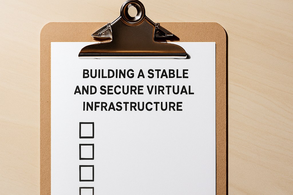 A checklist of strategies for building a stable and secure virtual infrastructure on a clipboard.