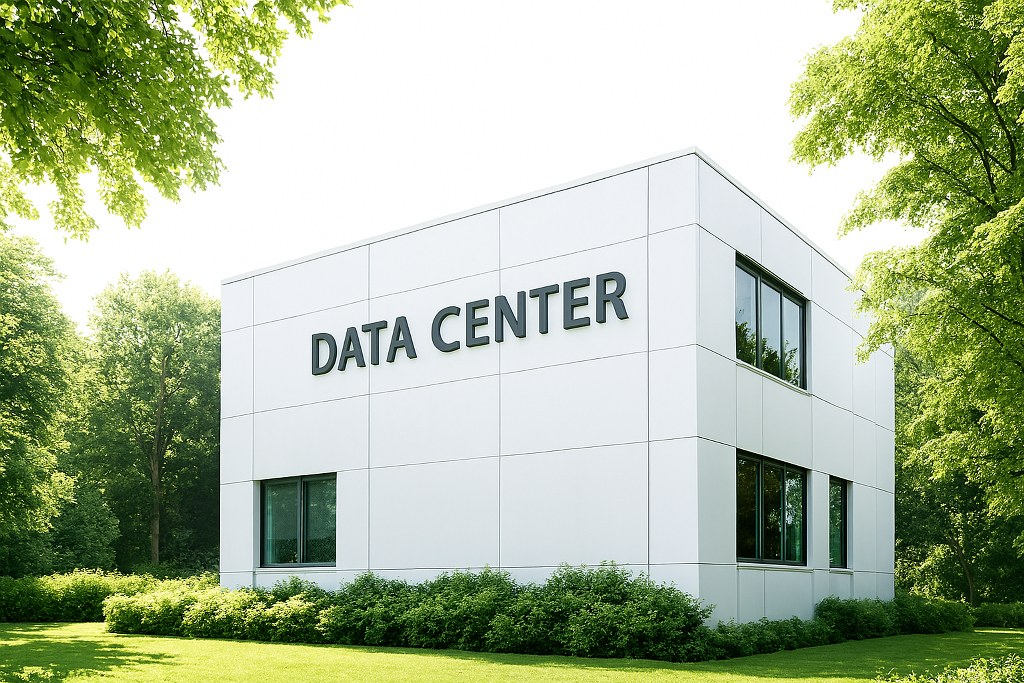 A data centre in a green neighborhood.