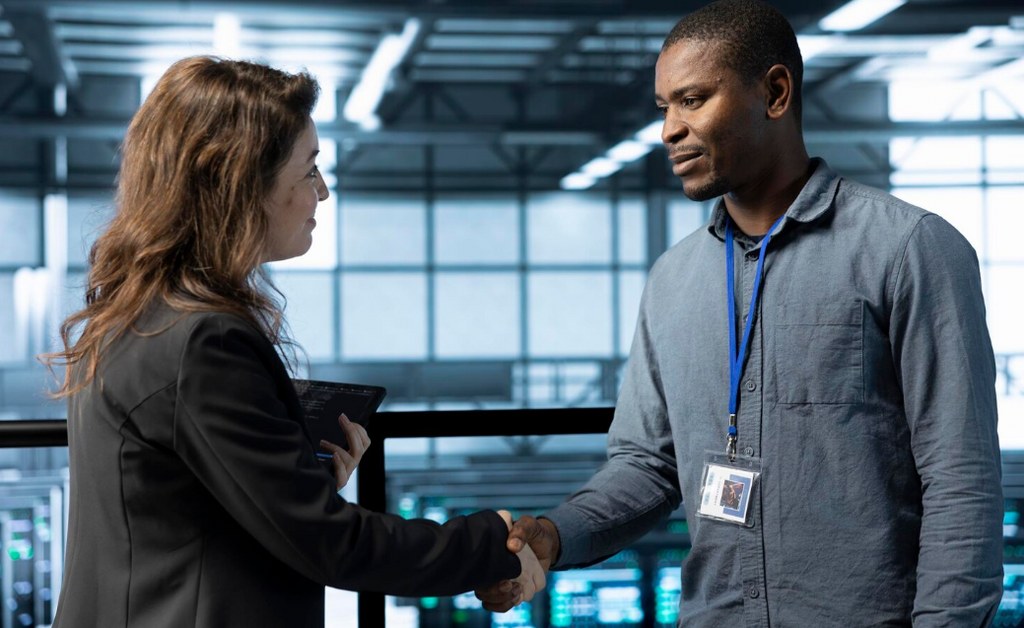 A handshake between two businesspeople.