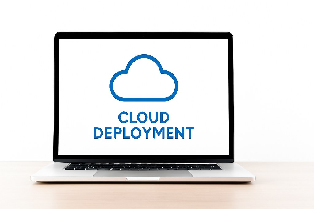 A laptop showing cloud deployment.