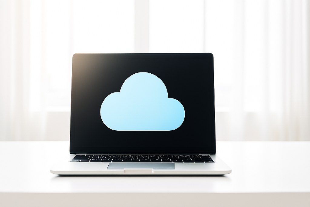 A laptop with its screen showing the cloud.