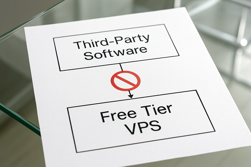 A piece of paper showing restrictions for using third party software on free tier VPS.