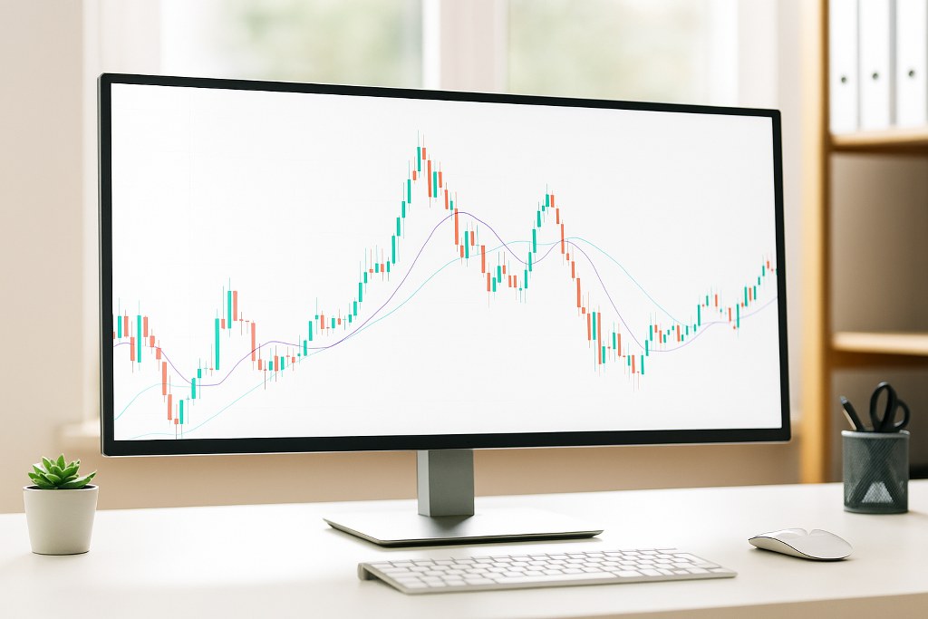 A trading chart on a computer monitor.