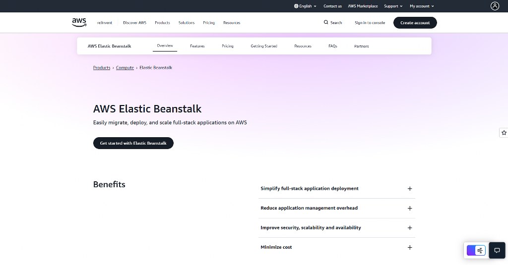 AWS Elastic Beanstalk webpage.
