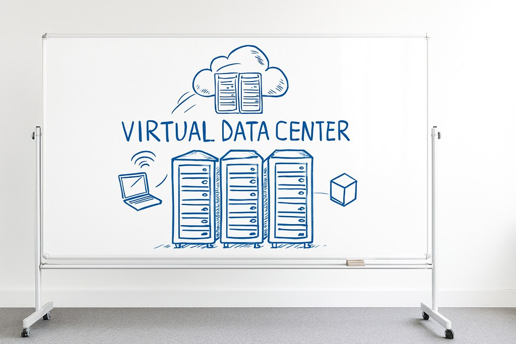 An illustration of a Virtual Data Center on a whiteboard.