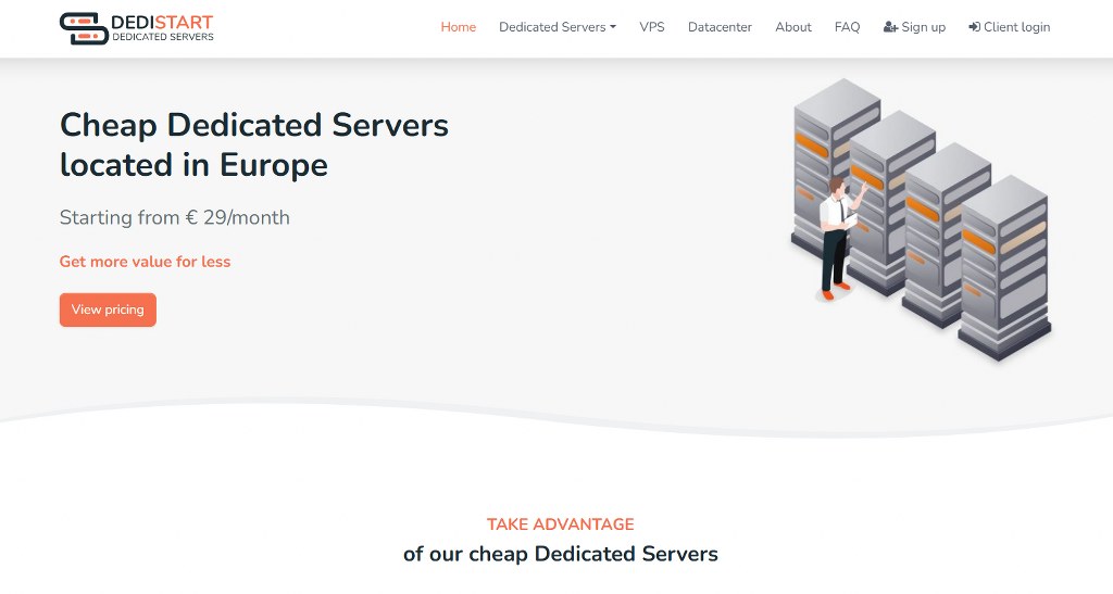 DediSTART website homepage.
