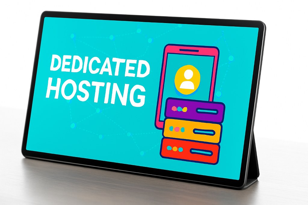 Dedicated hosting concept on a tablet.