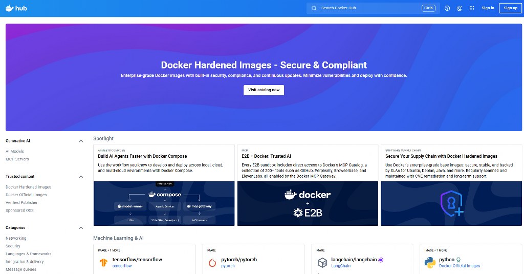 Docker Hub homepage.