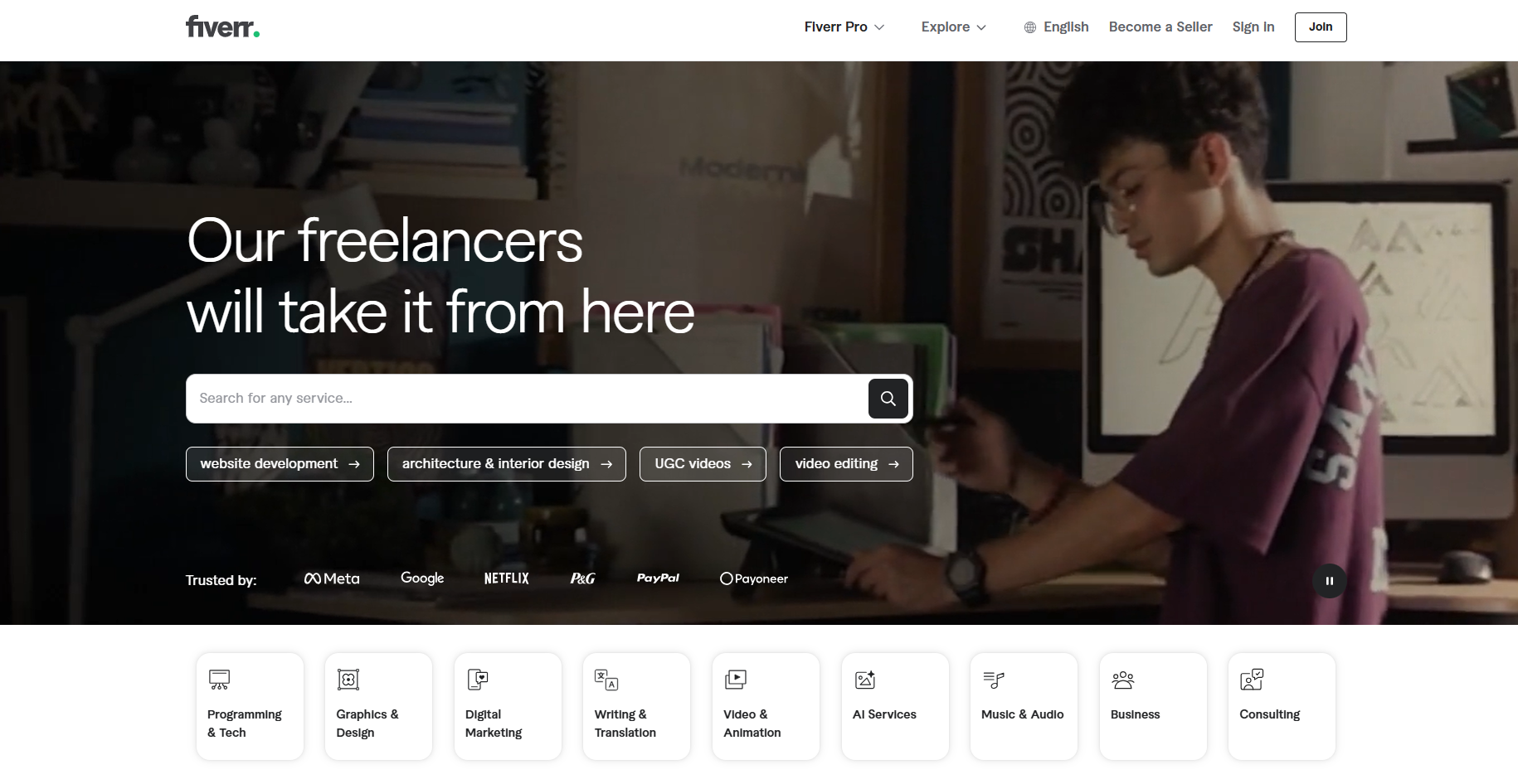 Fiverr's website homepage.