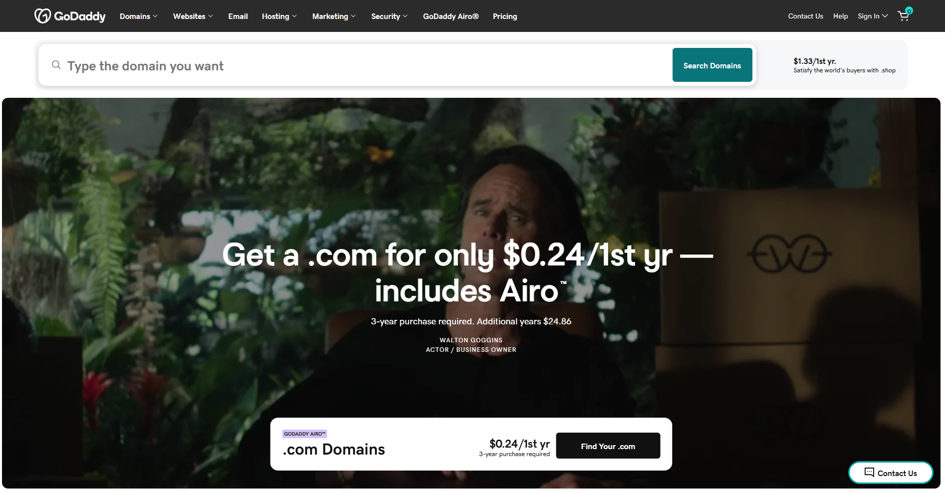 GoDaddy's website homepage.