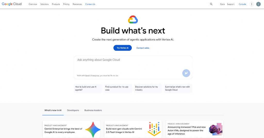 Google Cloud homepage.