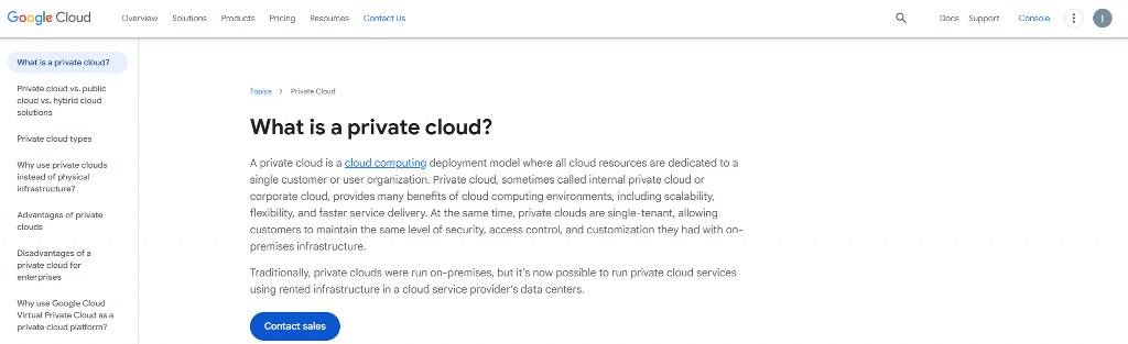 Google Private Cloud webpage.