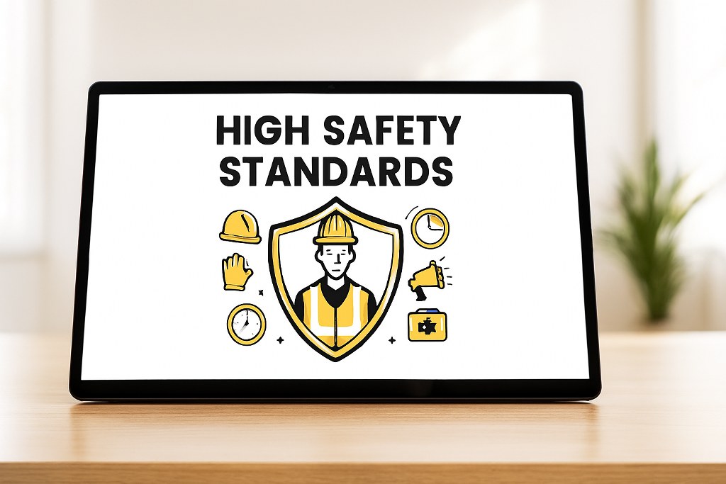 High safety standards illustration on a tablet.