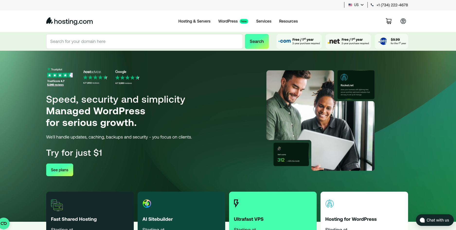 Hosting.com website screenshot
