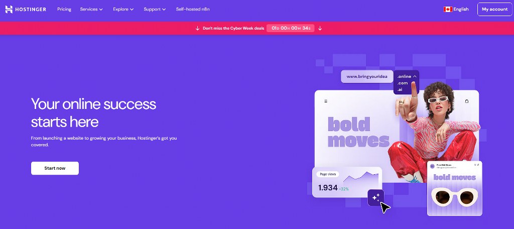 Hostinger websote homepage.