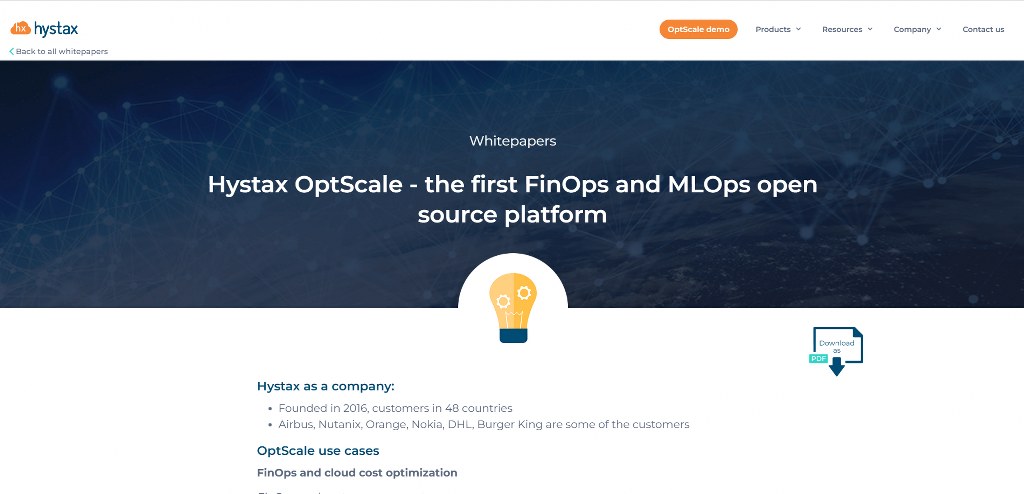 Hystax OptScale's website.