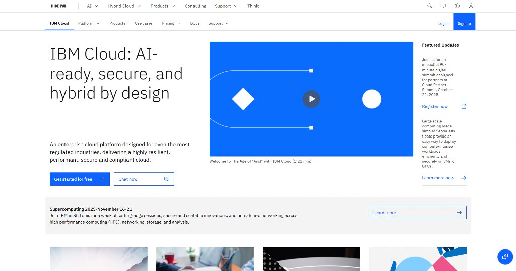 IBM cloud homepage.