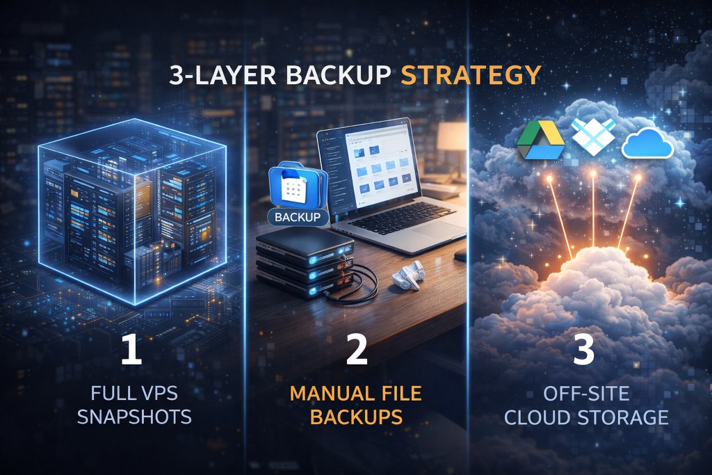 Illustration of a three-layer backup strategy.