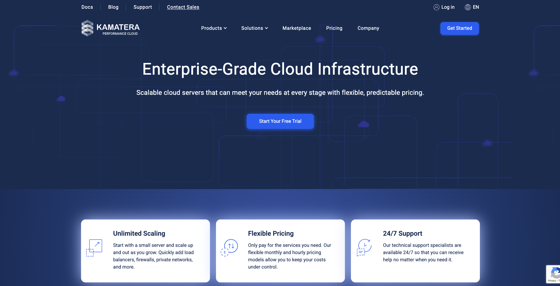 Kamatera website screenshot