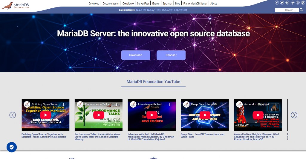 MariaDB's website homepage.