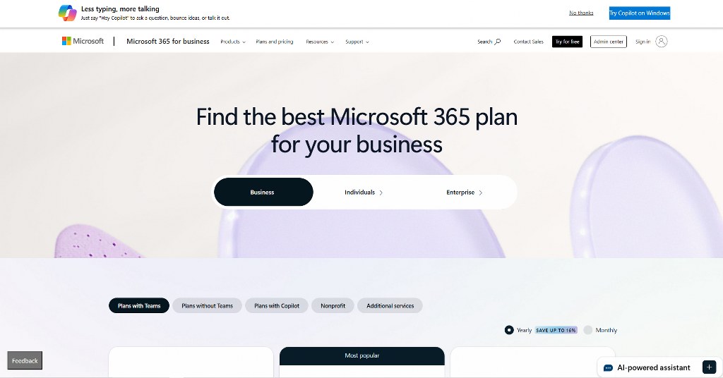 Microsoft 365 for Business website.