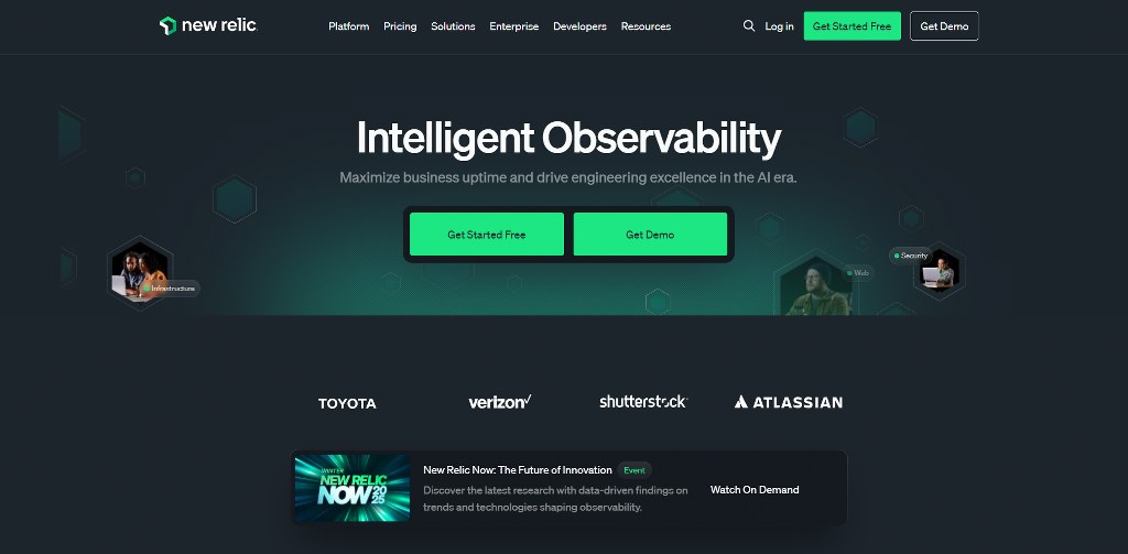 New Relic's website homepage.