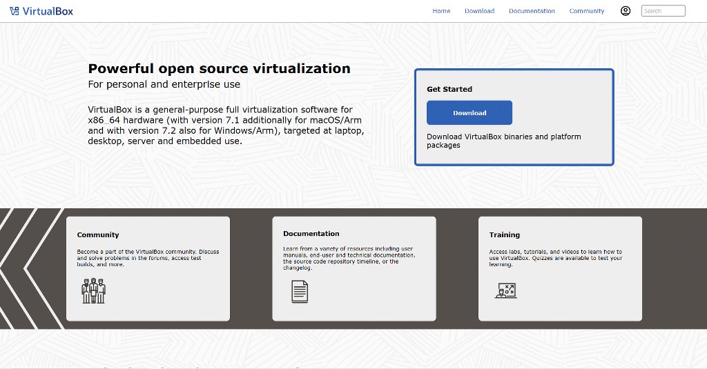 Oracle VirtualBox's homepage.