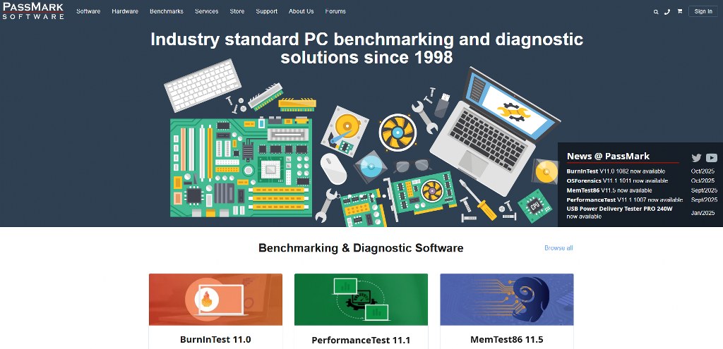 PassMark website homepage.