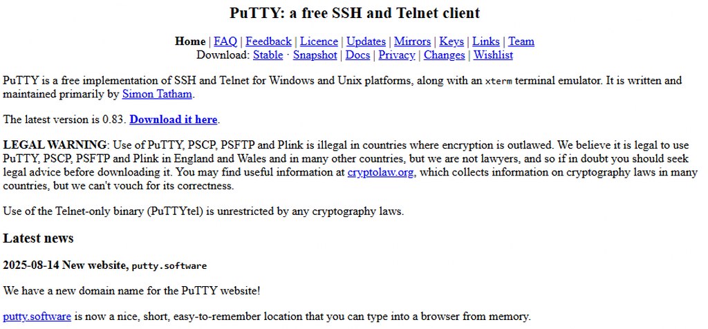 PuTTY download page.