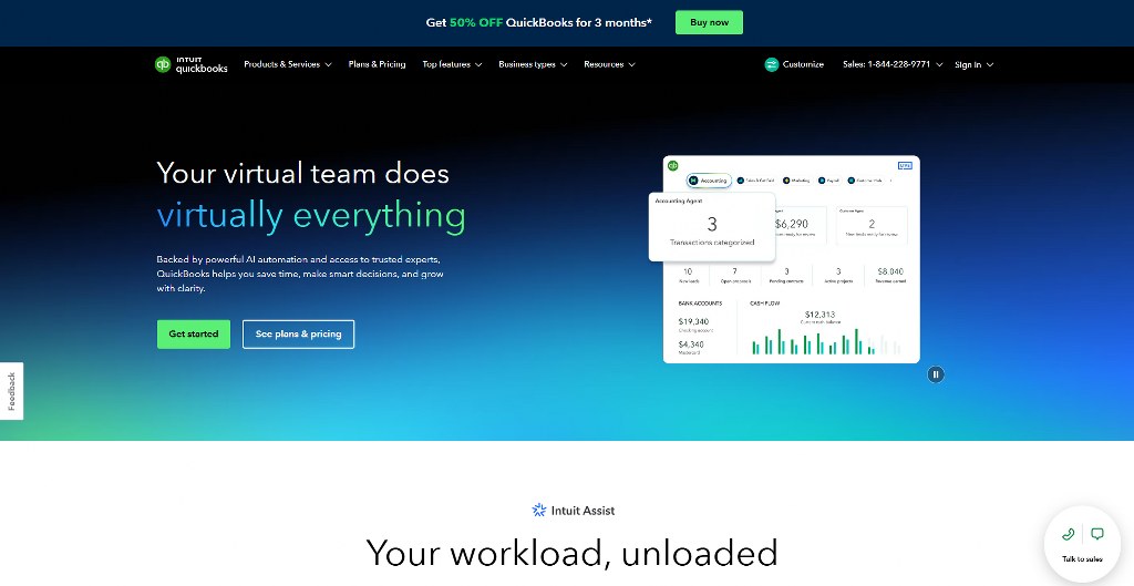 QuickBooks website homepage.